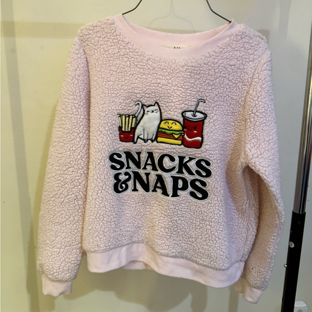Pink Sherpa Sweatshirt with Snacks & Naps Design